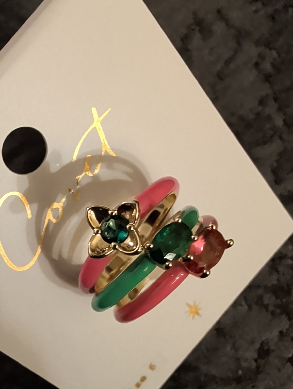 Covet Stacking Rings Lot; 7 Enameled Gold-toned w/ Colored Stones - Picture 11 of 14